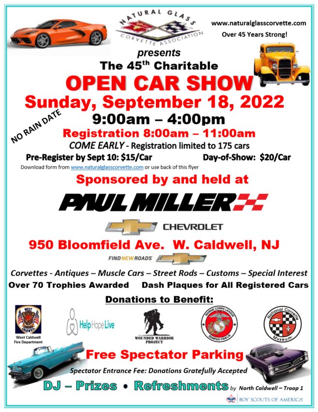 Epic, Charitable Car Show in West Caldwell on Sunday, September 18th